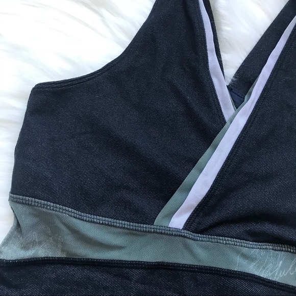 LULULEMON Mesh Panel Cross Strap Denim Tank Top - Picture 2 of 4